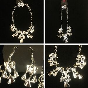 Paparazzi On The Wings Of Angels Sand Of Time Silver Necklace & Earrings Jewelry